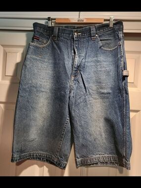 FUBU Washed Blue Denim Carpenter Shorts